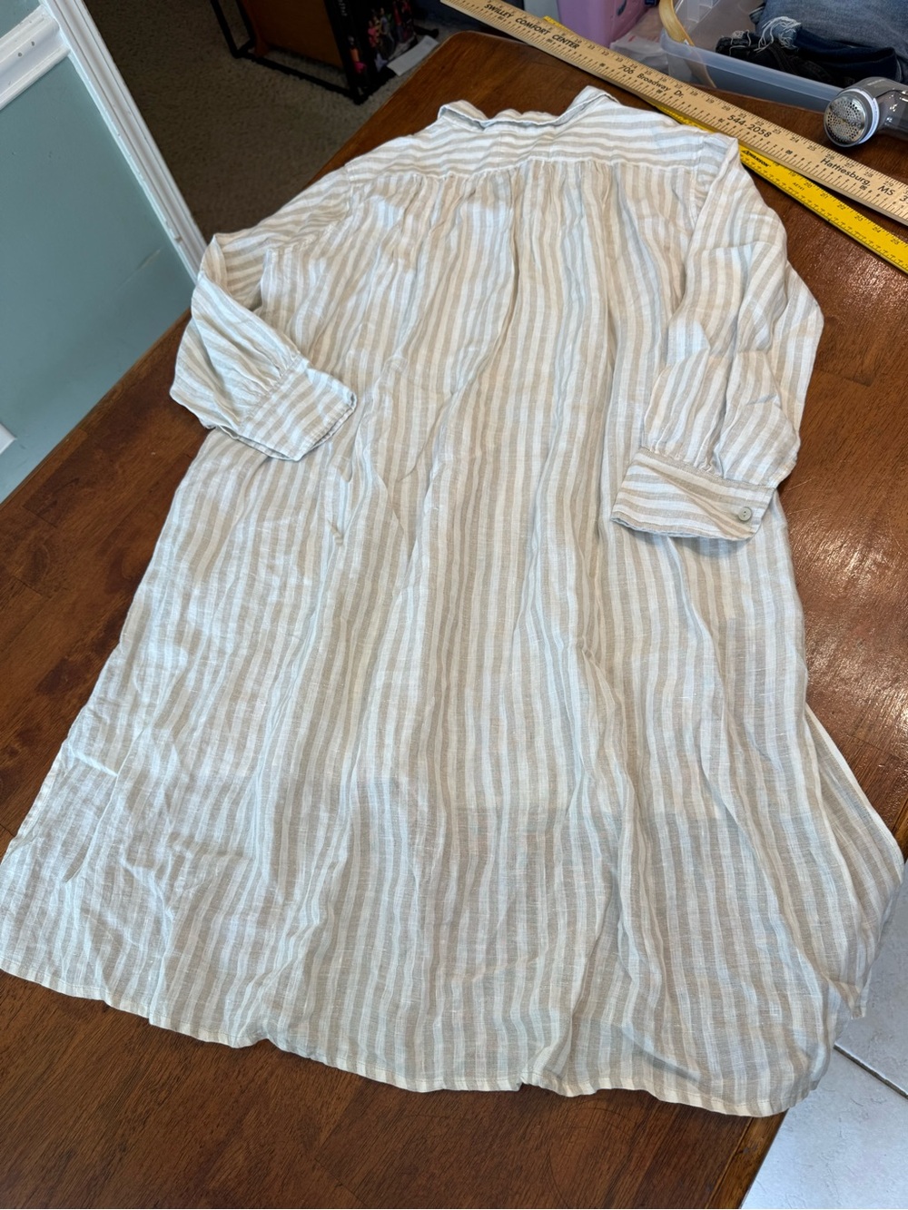 Kyla Seo Striped High Low Shirt Dress Oversized Tunic Boho Asymmetrical S Linen - Picture 6 of 7